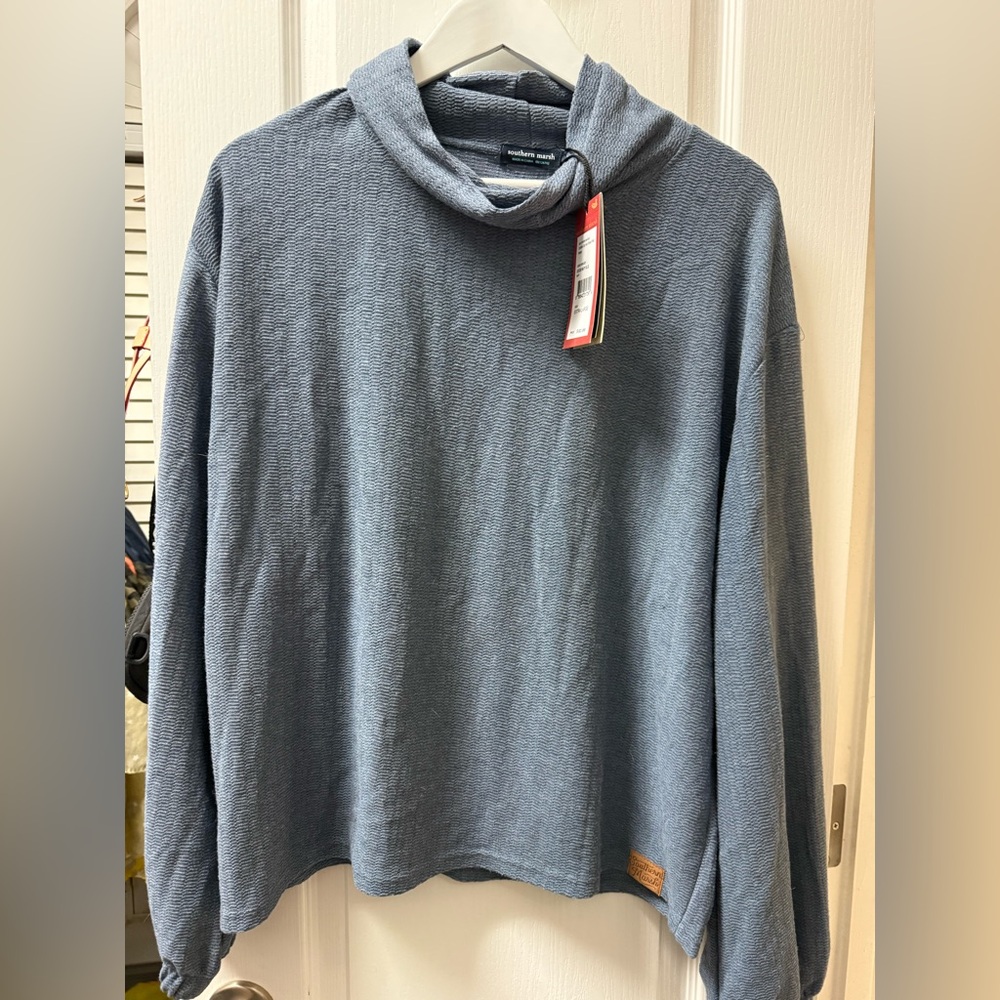 Southern Marsh womens blue waffle turtleneck crew shirt